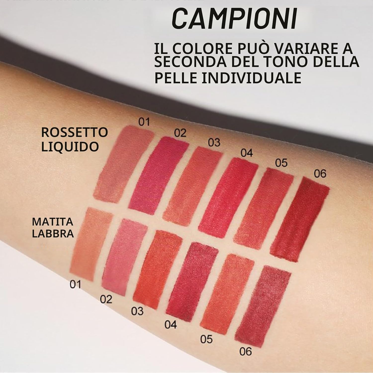Set 6 Rossetti Opachi + 6 Matite Labbra Lunga Durata