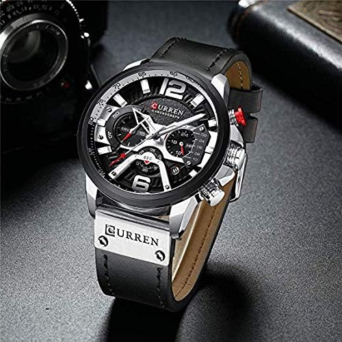 CURREN Orologi da uomo in pelle al quarzo cronografo e braccialetto alla moda set orologi analogici per uomo orologio da polso di lusso regali per papà fidanzato
