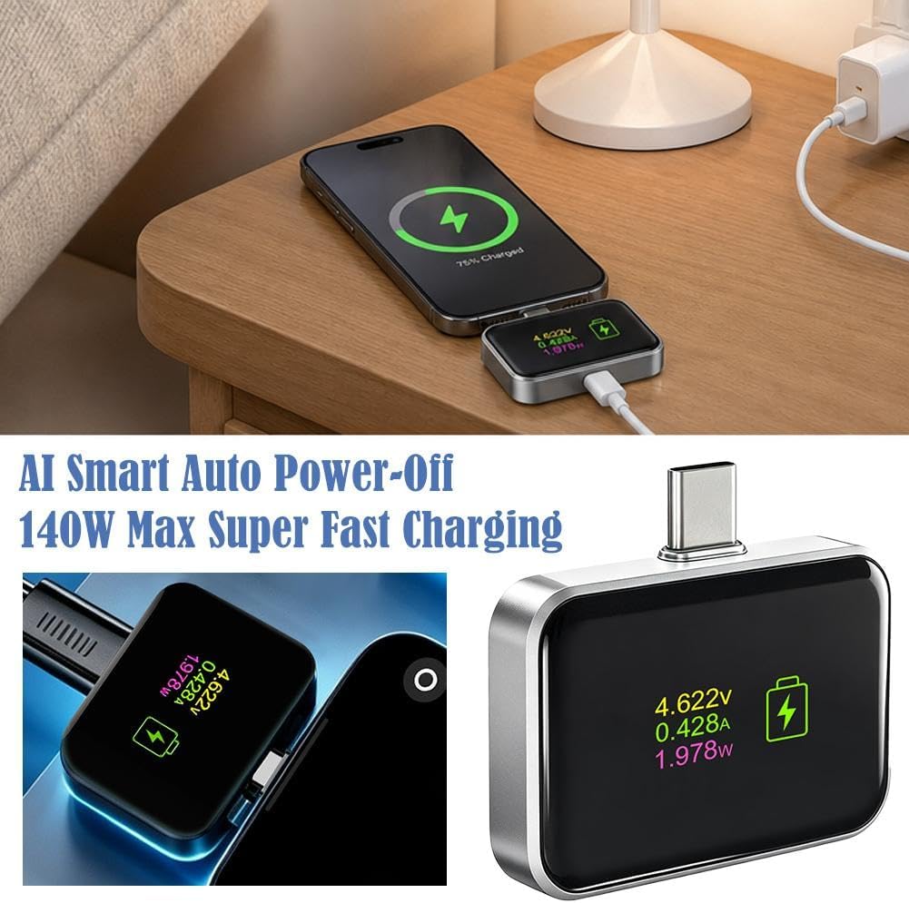 Stop Charge Smart Charger, adattatore di ricarica Smart Auto Stop, separatore di carica completa da 140 W, adattatore di protezione da sovraccarico per telefono, tablet, cavo di ricarica USB (nero)