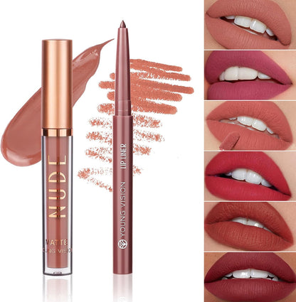 Set 6 Rossetti Opachi + 6 Matite Labbra Lunga Durata