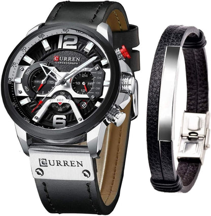 CURREN Orologi da uomo in pelle al quarzo cronografo e braccialetto alla moda set orologi analogici per uomo orologio da polso di lusso regali per papà fidanzato