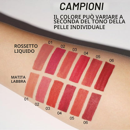 Set 6 Rossetti Opachi + 6 Matite Labbra Lunga Durata