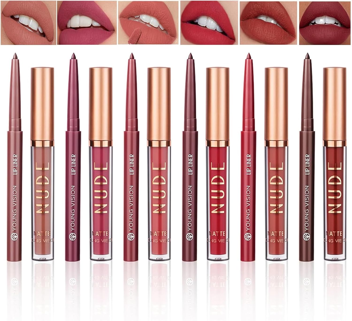 6 Rossetto Matte Lunga Durata Opaco + 6 Matita Labbra,Matte Liquid Lipgloss Rossetti Lunga Durata Impermeabile Set di Lucidalabbra da Donna#05