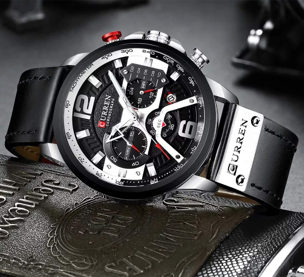 CURREN Orologi da uomo in pelle al quarzo cronografo e braccialetto alla moda set orologi analogici per uomo orologio da polso di lusso regali per papà fidanzato