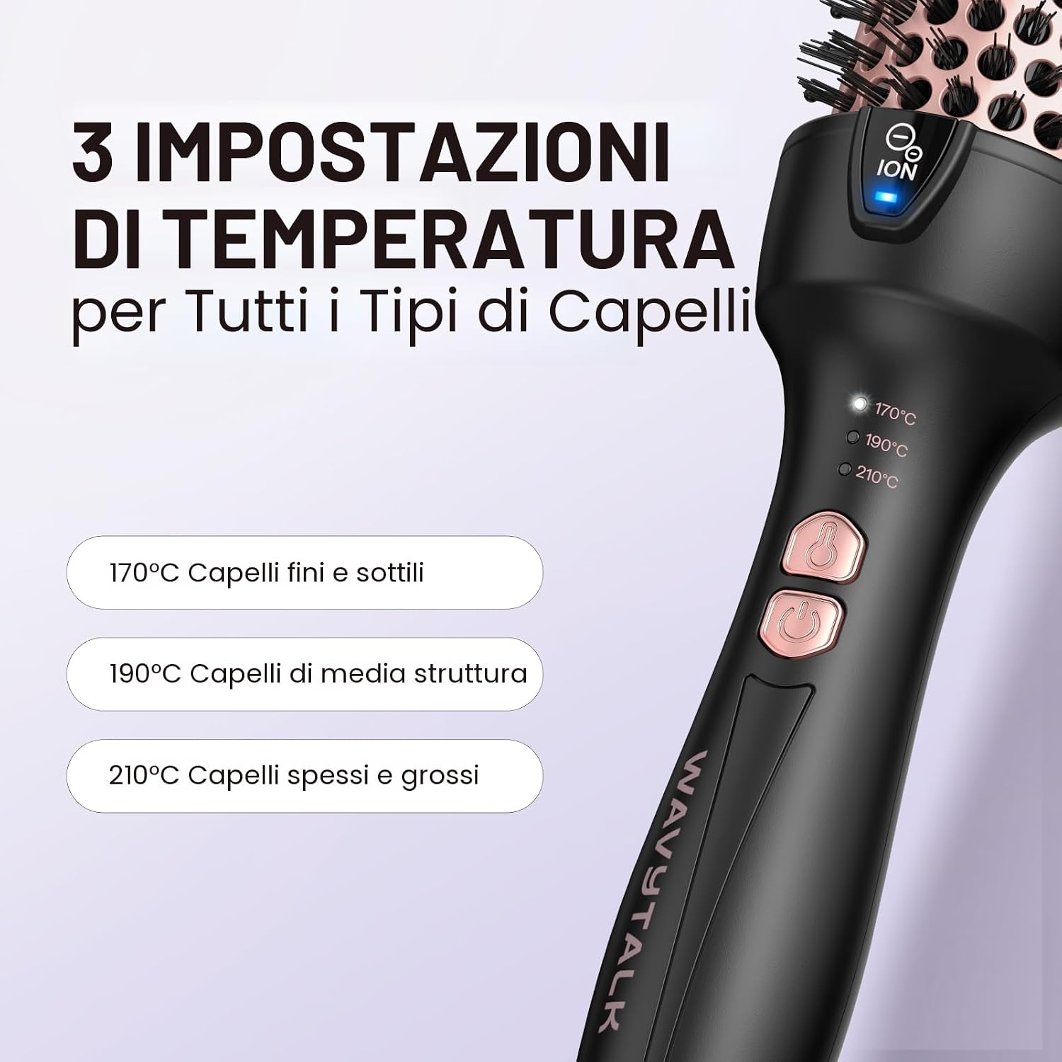 Wavytalk Thermal Brush Spazzola Termica Arricciante | Spazzola Arricciante Ionica da 38mm Riscaldata per Creare Volume e Blowout, Dual Voltage