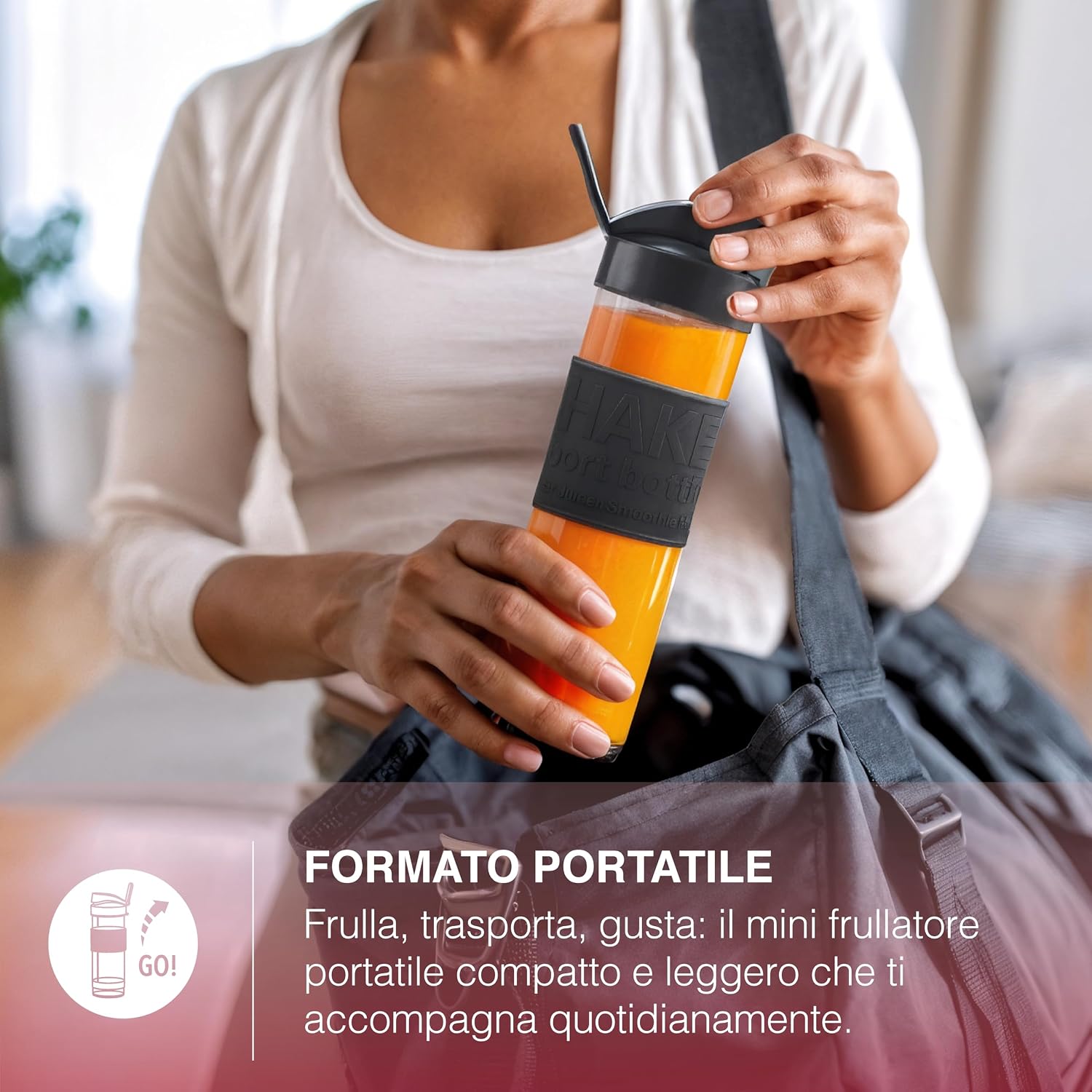 H.Koenig Mini frullatore SMOO9 Smoothie Maker, 570mL, 300W, 4 lame in acciaio inox, senza BPA, 2 bottiglie portatili da viaggio, frullati e frappé, Grigio