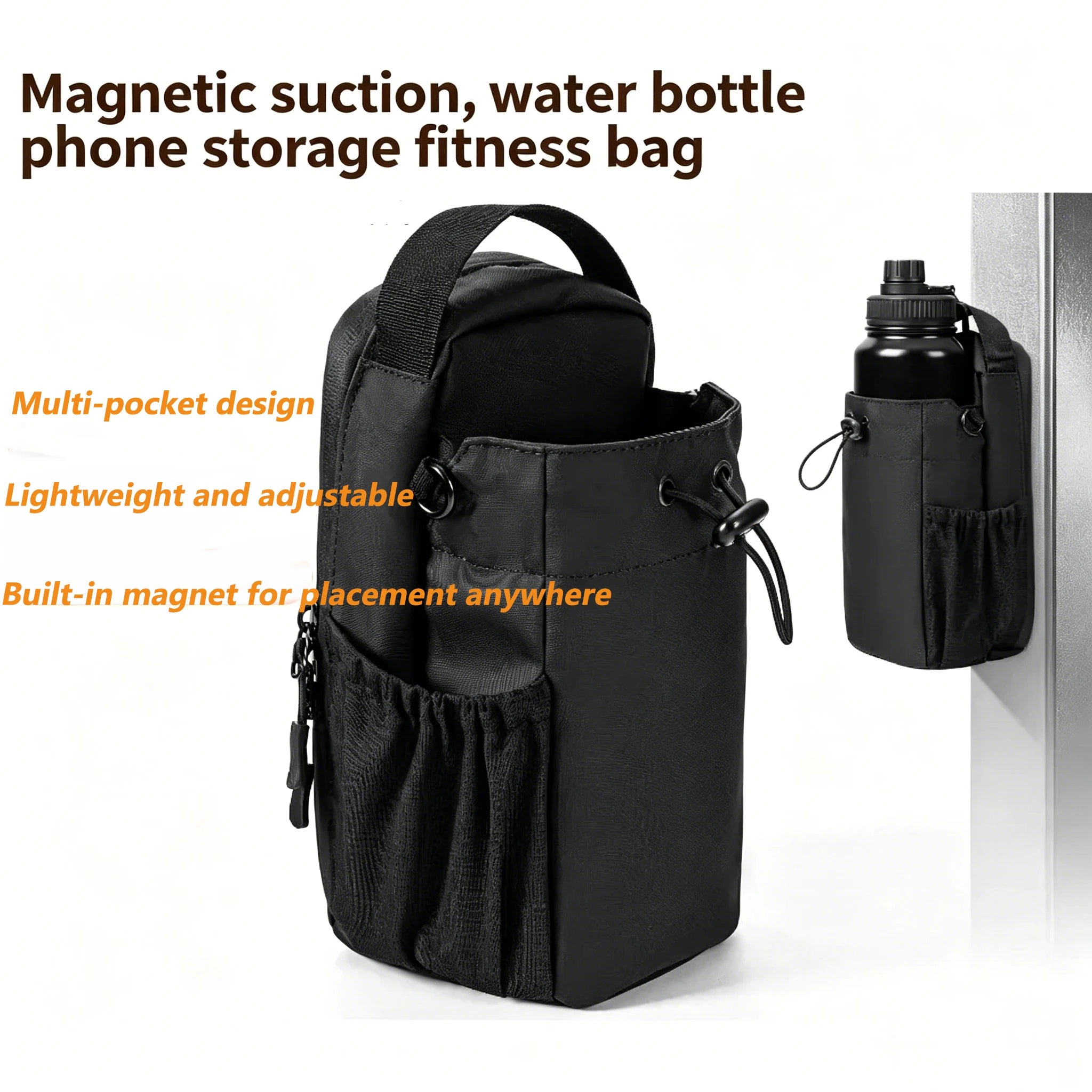 Magnetic Gym Bottle Bag Water Bottle Holder Fitness Accessory Hands Free Storage Bag For Gym Workout Running Travel Sports Gear