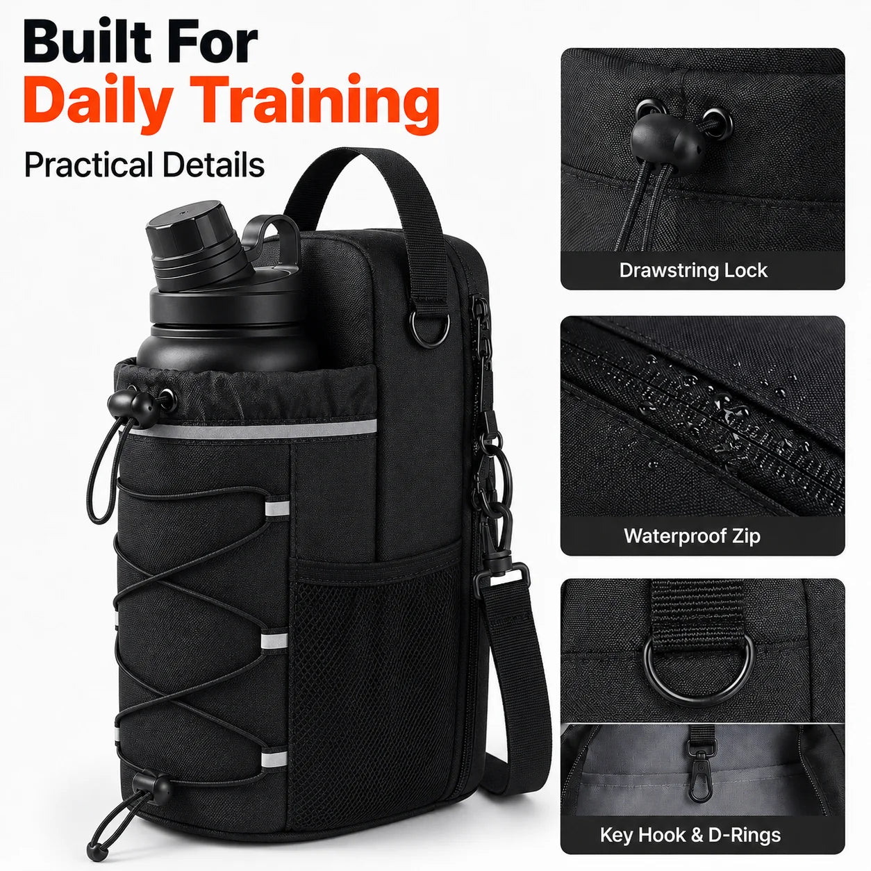 Magnetic Gym Bottle Bag Water Bottle Holder Fitness Accessory Hands Free Storage Bag For Gym Workout Running Travel Sports Gear