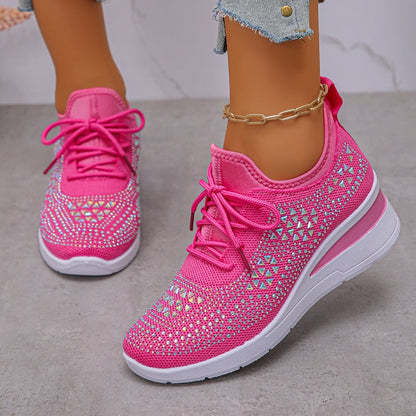Rhinestones-Embellished Breathable Mesh Sneakers