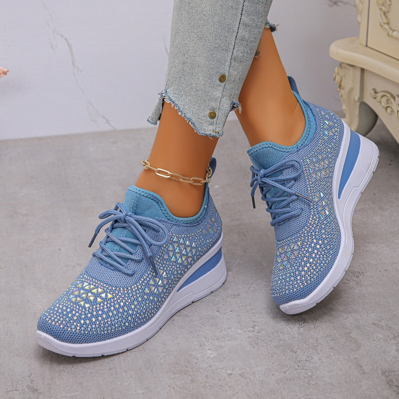 Rhinestones-Embellished Breathable Mesh Sneakers