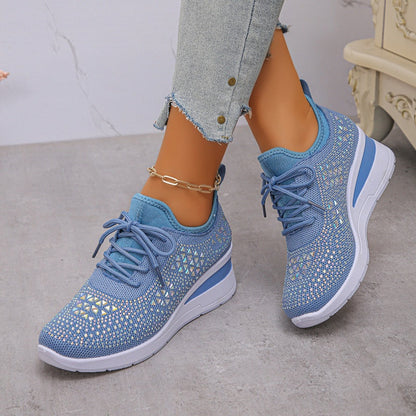 Rhinestones-Embellished Breathable Mesh Sneakers