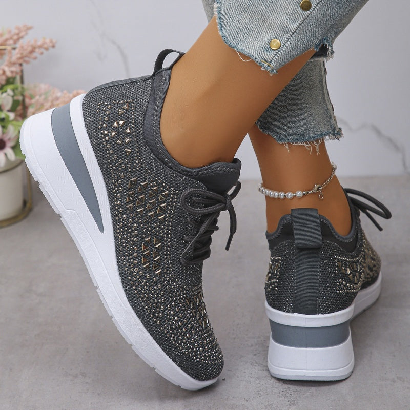 Rhinestones-Embellished Breathable Mesh Sneakers