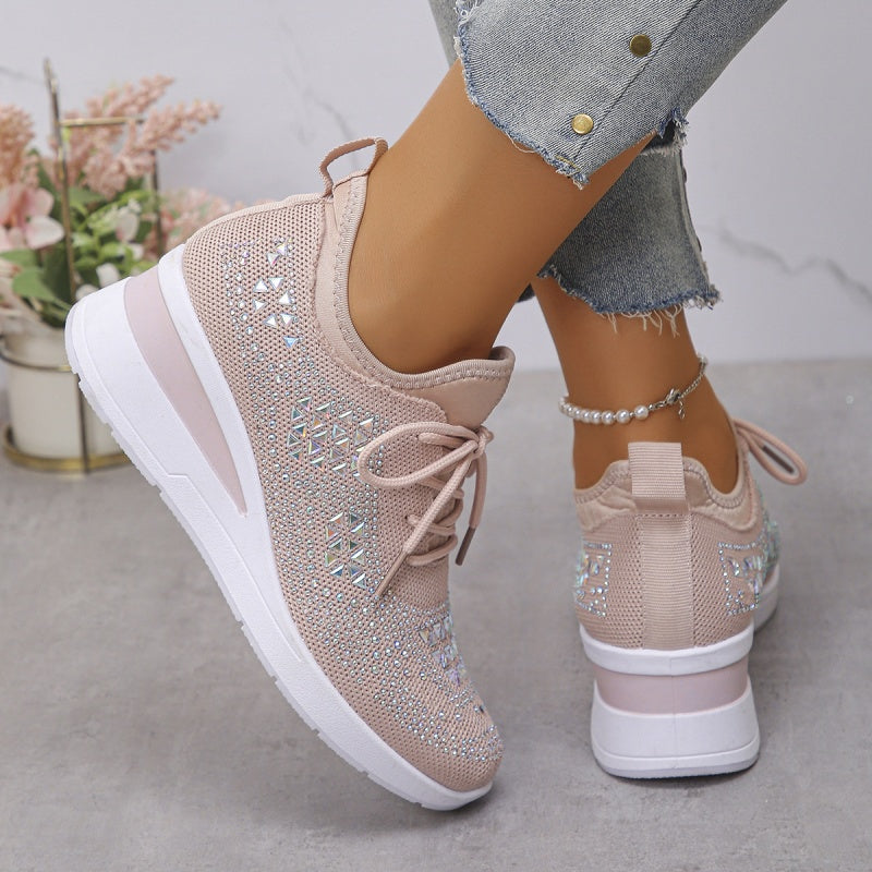 Rhinestones-Embellished Breathable Mesh Sneakers