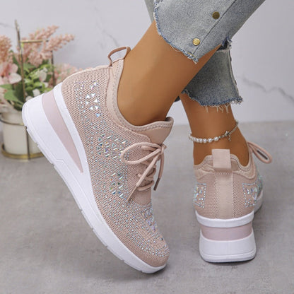 Rhinestones-Embellished Breathable Mesh Sneakers
