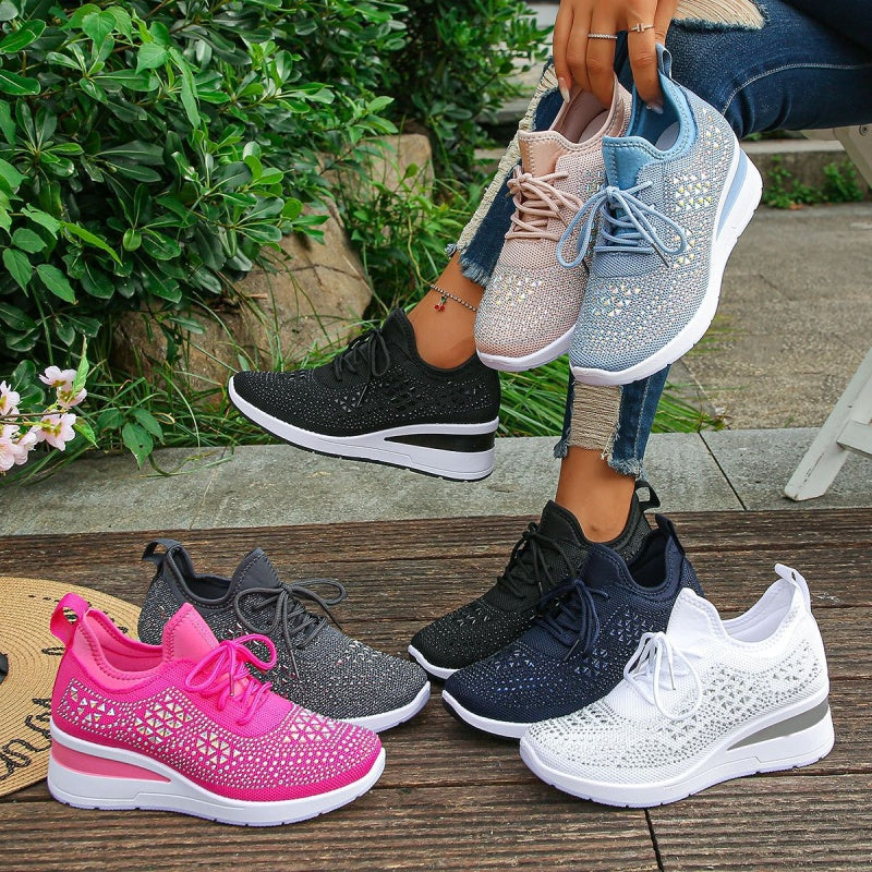 Rhinestones-Embellished Breathable Mesh Sneakers