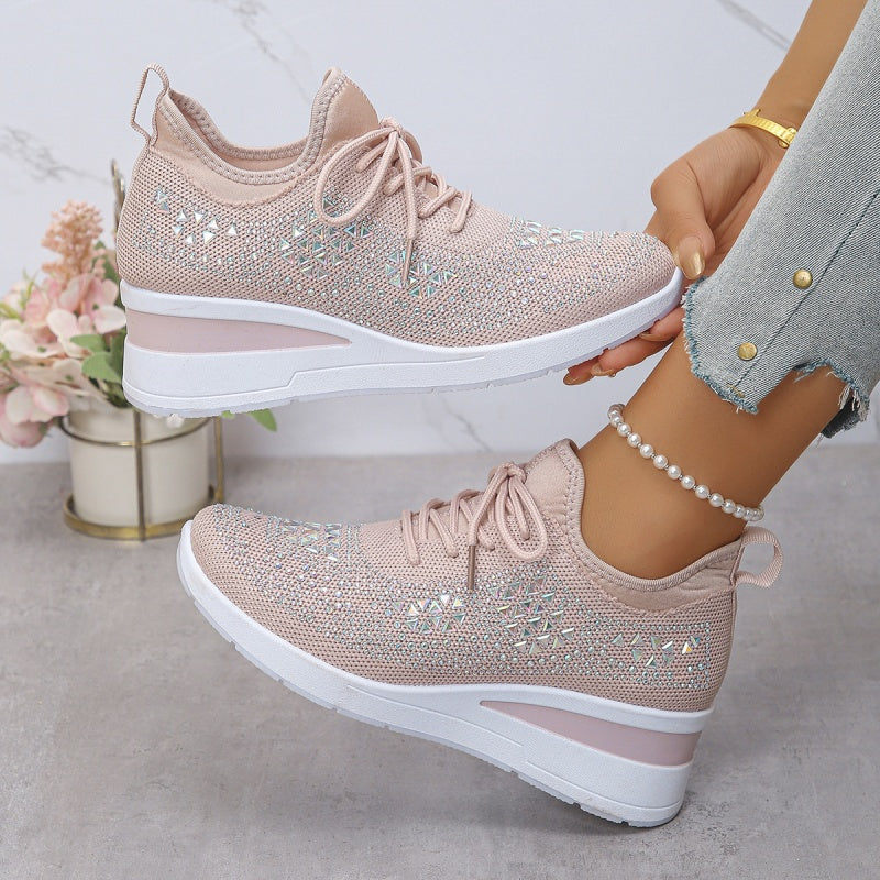 Rhinestones-Embellished Breathable Mesh Sneakers