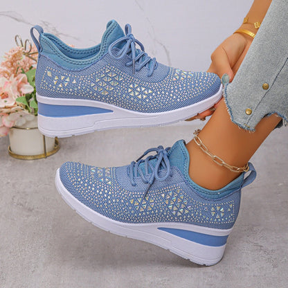 Rhinestones-Embellished Breathable Mesh Sneakers