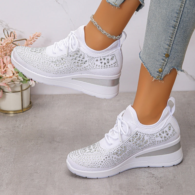 Rhinestones-Embellished Breathable Mesh Sneakers