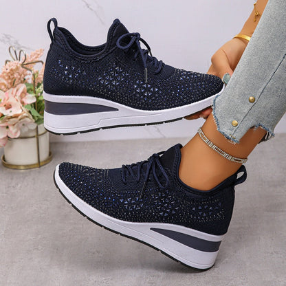 Rhinestones-Embellished Breathable Mesh Sneakers