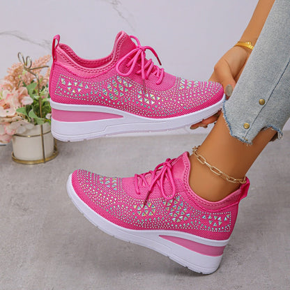 Rhinestones-Embellished Breathable Mesh Sneakers